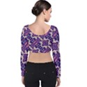 Amethyst and Pink Checkered Stripes Velvet Long Sleeve Crop Top View2