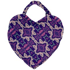 Amethyst And Pink Checkered Stripes Giant Heart Shaped Tote by SpinnyChairDesigns