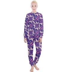 Amethyst And Pink Checkered Stripes Women s Lounge Set by SpinnyChairDesigns