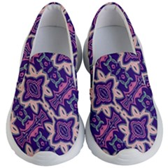 Amethyst And Pink Checkered Stripes Kids Lightweight Slip Ons by SpinnyChairDesigns