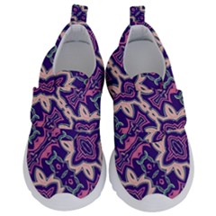 Amethyst And Pink Checkered Stripes Kids  Velcro No Lace Shoes by SpinnyChairDesigns