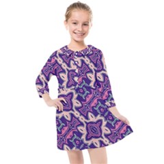 Amethyst And Pink Checkered Stripes Kids  Quarter Sleeve Shirt Dress by SpinnyChairDesigns