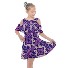 Amethyst And Pink Checkered Stripes Kids  Shoulder Cutout Chiffon Dress by SpinnyChairDesigns