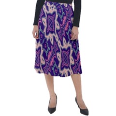 Amethyst And Pink Checkered Stripes Classic Velour Midi Skirt  by SpinnyChairDesigns