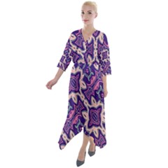 Amethyst And Pink Checkered Stripes Quarter Sleeve Wrap Front Maxi Dress by SpinnyChairDesigns