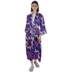 Amethyst And Pink Checkered Stripes Maxi Satin Kimono by SpinnyChairDesigns