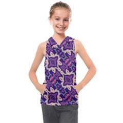 Amethyst And Pink Checkered Stripes Kids  Sleeveless Hoodie by SpinnyChairDesigns