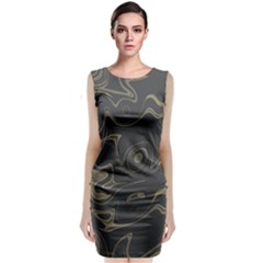 Taupe Umber Abstract Art Swirls Classic Sleeveless Midi Dress by SpinnyChairDesigns