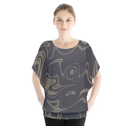 Taupe Umber Abstract Art Swirls Batwing Chiffon Blouse by SpinnyChairDesigns