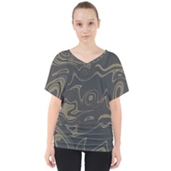 Taupe Umber Abstract Art Swirls V-neck Dolman Drape Top by SpinnyChairDesigns