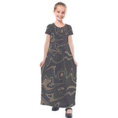 Taupe Umber Abstract Art Swirls Kids  Short Sleeve Maxi Dress by SpinnyChairDesigns