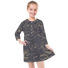 Taupe Umber Abstract Art Swirls Kids  Quarter Sleeve Shirt Dress by SpinnyChairDesigns