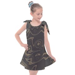 Taupe Umber Abstract Art Swirls Kids  Tie Up Tunic Dress by SpinnyChairDesigns