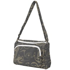 Taupe Umber Abstract Art Swirls Front Pocket Crossbody Bag by SpinnyChairDesigns