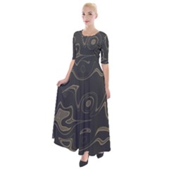 Taupe Umber Abstract Art Swirls Half Sleeves Maxi Dress by SpinnyChairDesigns