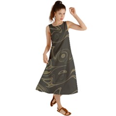 Taupe Umber Abstract Art Swirls Summer Maxi Dress by SpinnyChairDesigns