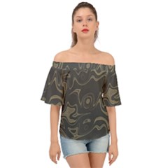 Taupe Umber Abstract Art Swirls Off Shoulder Short Sleeve Top by SpinnyChairDesigns