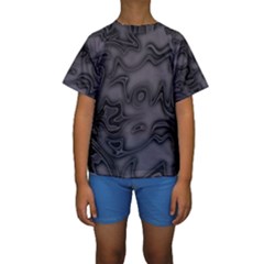 Dark Plum And Black Abstract Art Swirls Kids  Short Sleeve Swimwear by SpinnyChairDesigns