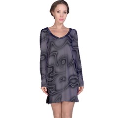 Dark Plum And Black Abstract Art Swirls Long Sleeve Nightdress by SpinnyChairDesigns