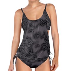 Dark Plum And Black Abstract Art Swirls Tankini Set by SpinnyChairDesigns