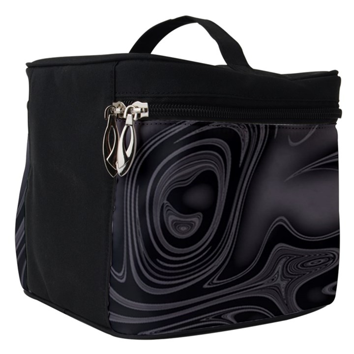 Dark Plum and Black Abstract Art Swirls Make Up Travel Bag (Small)