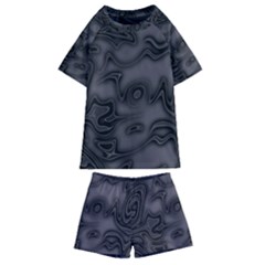 Dark Plum And Black Abstract Art Swirls Kids  Swim Tee And Shorts Set by SpinnyChairDesigns