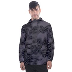 Dark Plum And Black Abstract Art Swirls Men s Front Pocket Pullover Windbreaker