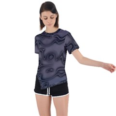 Dark Plum And Black Abstract Art Swirls Asymmetrical Short Sleeve Sports Tee by SpinnyChairDesigns