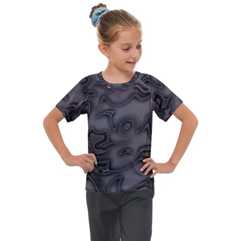 Dark Plum And Black Abstract Art Swirls Kids  Mesh Piece Tee by SpinnyChairDesigns