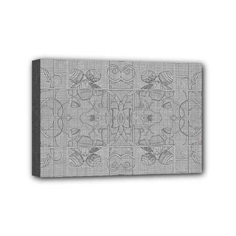 Silver Grey Decorative Floral Pattern Mini Canvas 6  X 4  (stretched) by SpinnyChairDesigns