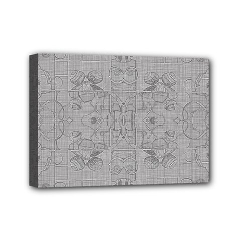 Silver Grey Decorative Floral Pattern Mini Canvas 7  X 5  (stretched) by SpinnyChairDesigns