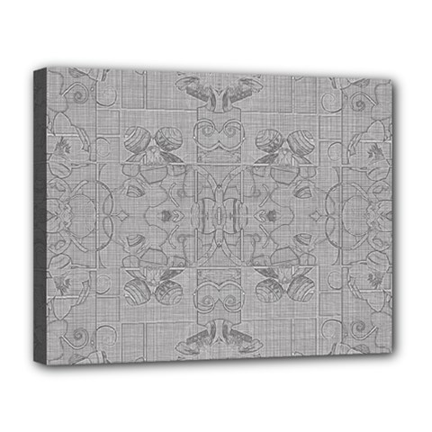 Silver Grey Decorative Floral Pattern Canvas 14  X 11  (stretched) by SpinnyChairDesigns