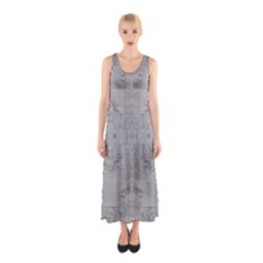 Silver Grey Decorative Floral Pattern Sleeveless Maxi Dress by SpinnyChairDesigns