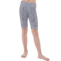 Silver Grey Decorative Floral Pattern Kids  Mid Length Swim Shorts by SpinnyChairDesigns