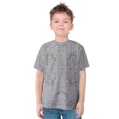 Silver Grey Decorative Floral Pattern Kids  Cotton Tee by SpinnyChairDesigns