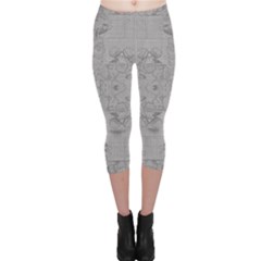 Silver Grey Decorative Floral Pattern Capri Leggings  by SpinnyChairDesigns