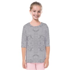 Silver Grey Decorative Floral Pattern Kids  Quarter Sleeve Raglan Tee