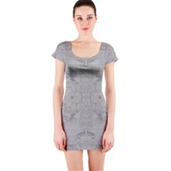 Silver Grey Decorative Floral Pattern Short Sleeve Bodycon Dress by SpinnyChairDesigns