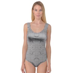 Silver Grey Decorative Floral Pattern Princess Tank Leotard  by SpinnyChairDesigns