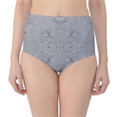 Silver Grey Decorative Floral Pattern Classic High-waist Bikini Bottoms by SpinnyChairDesigns