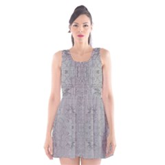 Silver Grey Decorative Floral Pattern Scoop Neck Skater Dress by SpinnyChairDesigns