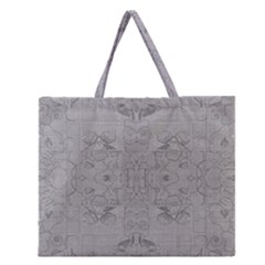 Silver Grey Decorative Floral Pattern Zipper Large Tote Bag by SpinnyChairDesigns