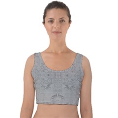 Silver Grey Decorative Floral Pattern Velvet Crop Top by SpinnyChairDesigns