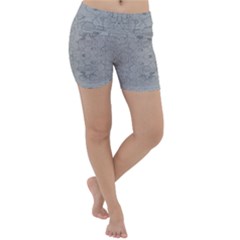 Silver Grey Decorative Floral Pattern Lightweight Velour Yoga Shorts by SpinnyChairDesigns