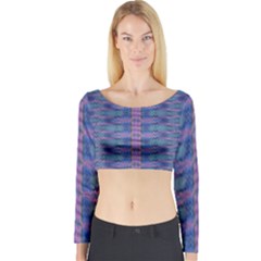 Purple Blue Ikat Stripes Long Sleeve Crop Top by SpinnyChairDesigns