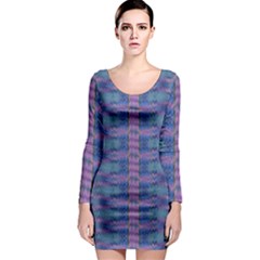 Purple Blue Ikat Stripes Long Sleeve Bodycon Dress by SpinnyChairDesigns