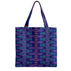 Purple Blue Ikat Stripes Zipper Grocery Tote Bag by SpinnyChairDesigns