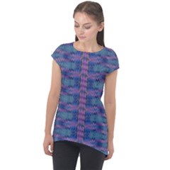 Purple Blue Ikat Stripes Cap Sleeve High Low Top by SpinnyChairDesigns