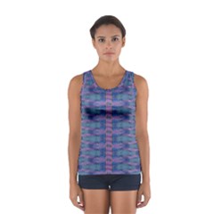 Purple Blue Ikat Stripes Sport Tank Top  by SpinnyChairDesigns