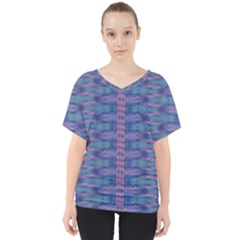 Purple Blue Ikat Stripes V-neck Dolman Drape Top by SpinnyChairDesigns